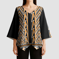 New Zealand Maori Niho Taniwha Kimono Sleeve Blouse Karaka Mangopare and Puhoro Pattern - Polynesian Pride