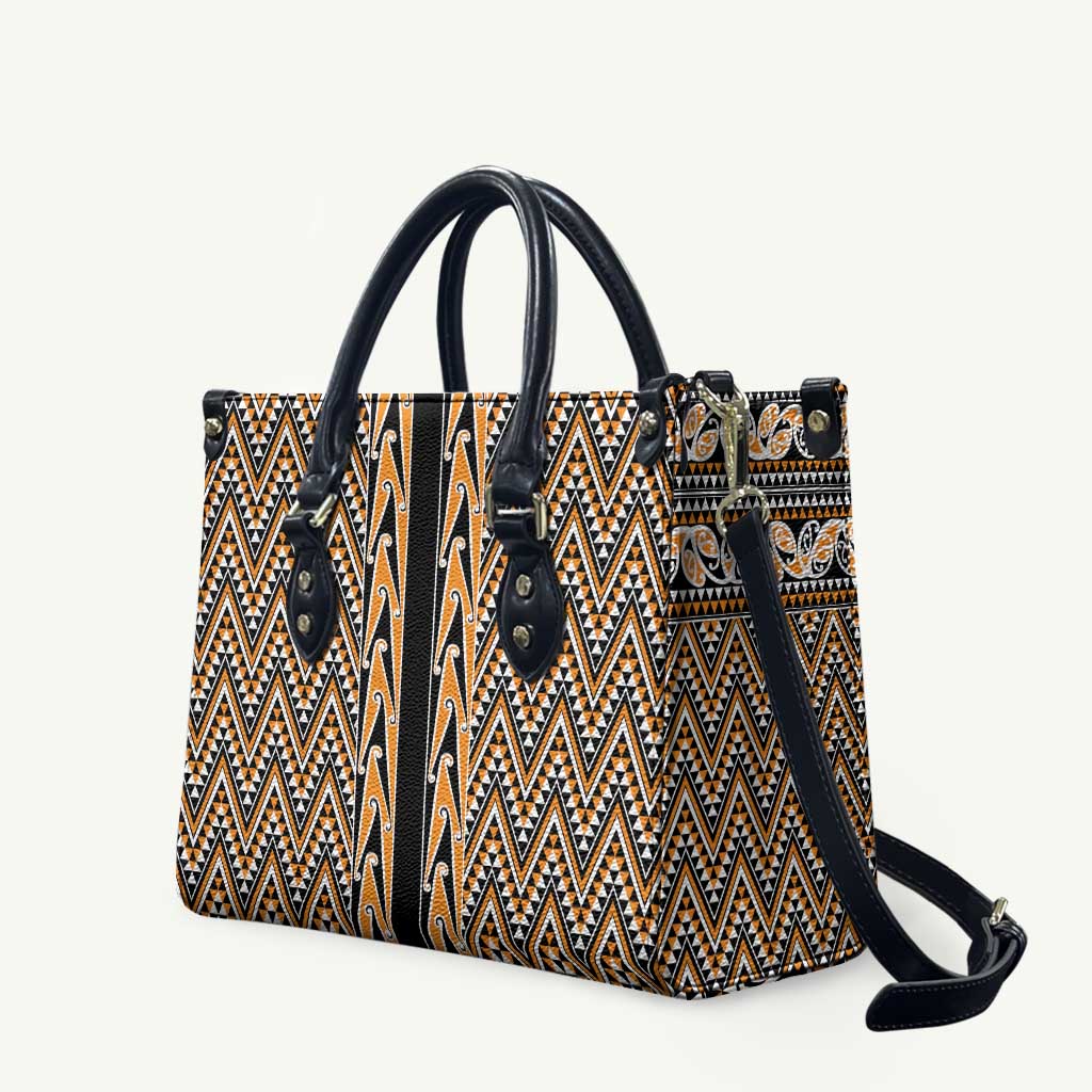 New Zealand Maori Niho Taniwha Leather Bag Karaka Mangopare and Puhoro Pattern - Polynesian Pride