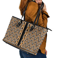 New Zealand Maori Niho Taniwha Leather Tote Bag Karaka Mangopare and Puhoro Pattern
