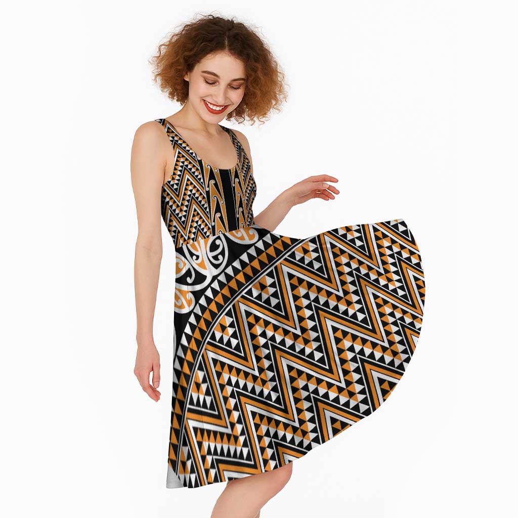 New Zealand Maori Niho Taniwha Midi Dress Karaka Mangopare and Puhoro Pattern - Polynesian Pride