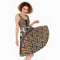 New Zealand Maori Niho Taniwha Midi Dress Karaka Mangopare and Puhoro Pattern - Polynesian Pride