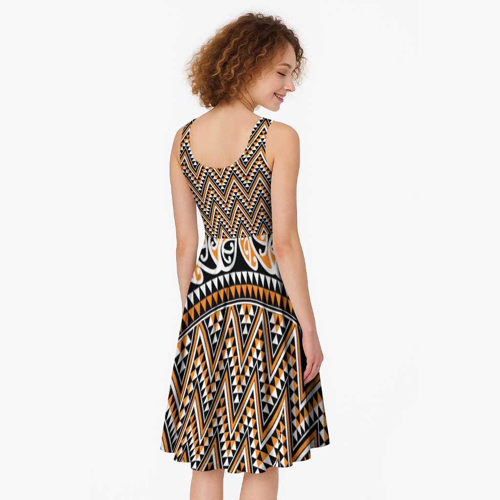 New Zealand Maori Niho Taniwha Midi Dress Karaka Mangopare and Puhoro Pattern - Polynesian Pride