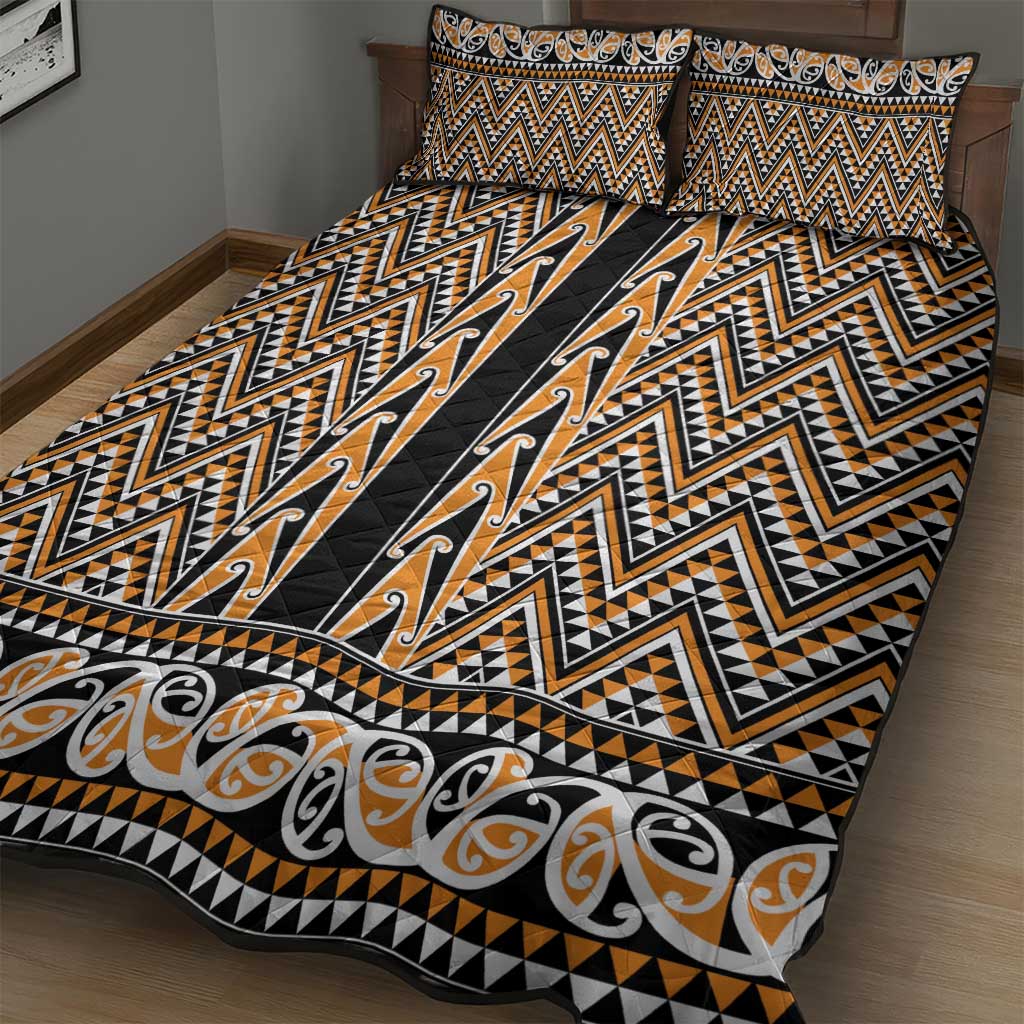New Zealand Maori Niho Taniwha Quilt Bed Set Karaka Mangopare and Puhoro Pattern