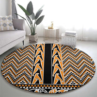 New Zealand Maori Niho Taniwha Round Carpet Karaka Mangopare and Puhoro Pattern
