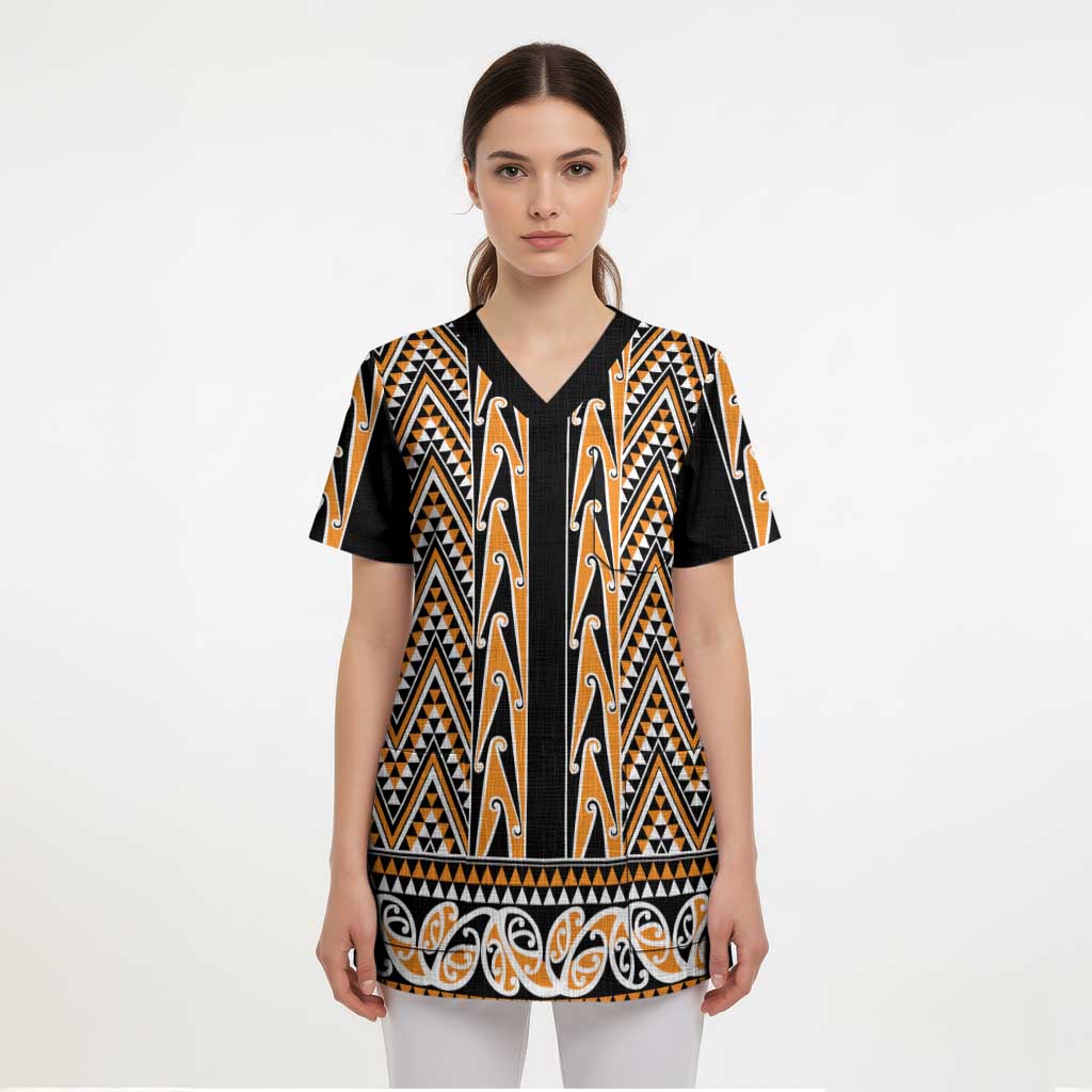 New Zealand Maori Niho Taniwha Scrub Top Karaka Mangopare and Puhoro Pattern - Polynesian Pride