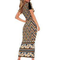New Zealand Maori Niho Taniwha Short Sleeve Bodycon Dress Karaka Mangopare and Puhoro Pattern LT9 - Polynesian Pride