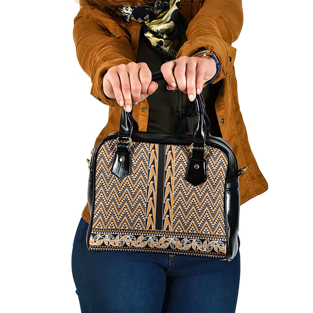 New Zealand Maori Niho Taniwha Shoulder Handbag Karaka Mangopare and Puhoro Pattern