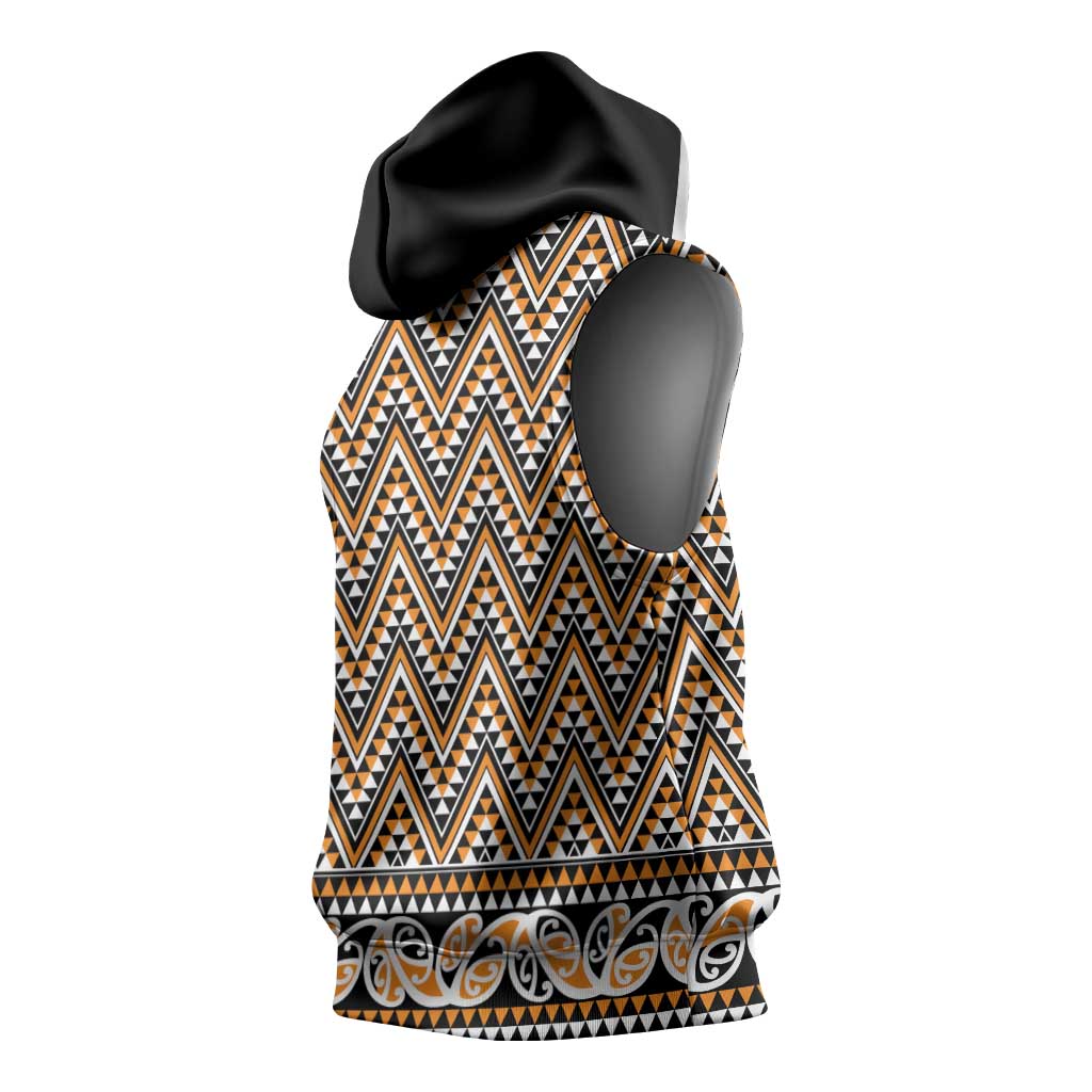 New Zealand Maori Niho Taniwha Sleeveless Hoodie Karaka Mangopare and Puhoro Pattern - Polynesian Pride