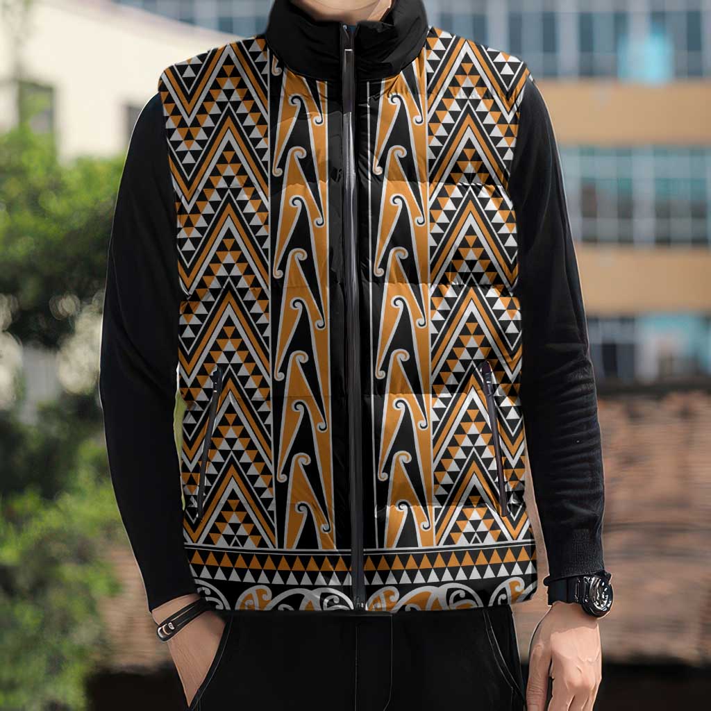 New Zealand Maori Niho Taniwha Sleeveless Puffer Jacket Karaka Mangopare and Puhoro Pattern - Polynesian Pride