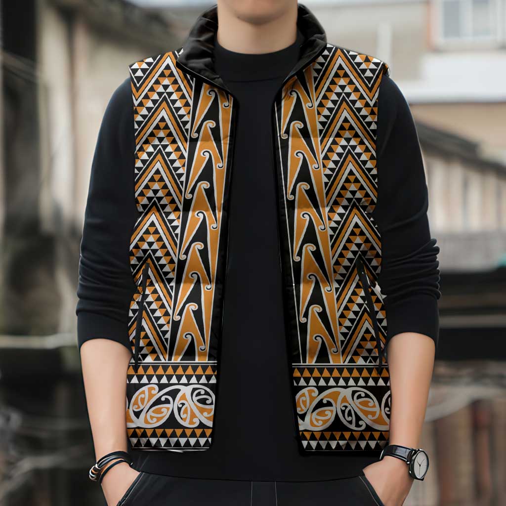 New Zealand Maori Niho Taniwha Sleeveless Puffer Jacket Karaka Mangopare and Puhoro Pattern - Polynesian Pride