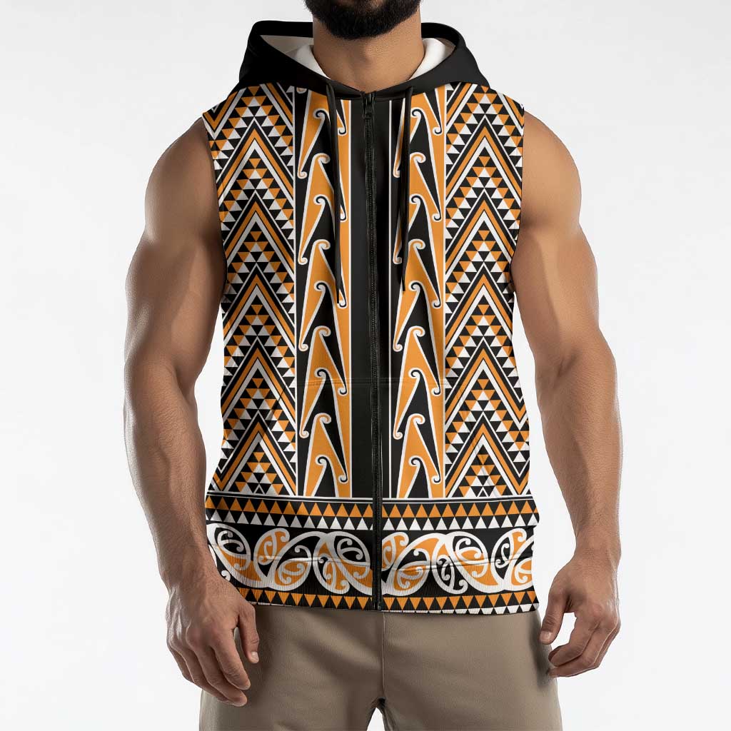 New Zealand Maori Niho Taniwha Sleeveless Zip Hoodie Karaka Mangopare and Puhoro Pattern LT9 - Polynesian Pride
