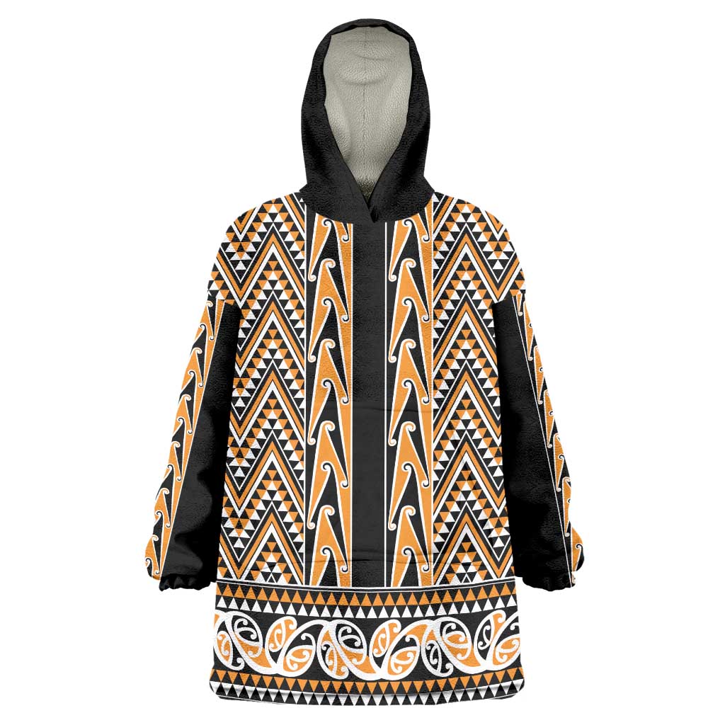 New Zealand Maori Niho Taniwha Wearable Blanket Hoodie Karaka Mangopare and Puhoro Pattern LT9 One Size Gold - Polynesian Pride