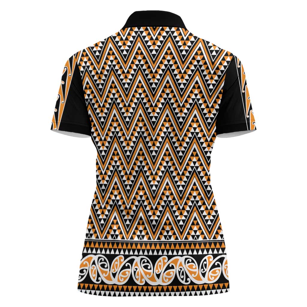 New Zealand Maori Niho Taniwha Women Polo Shirt Karaka Mangopare and Puhoro Pattern