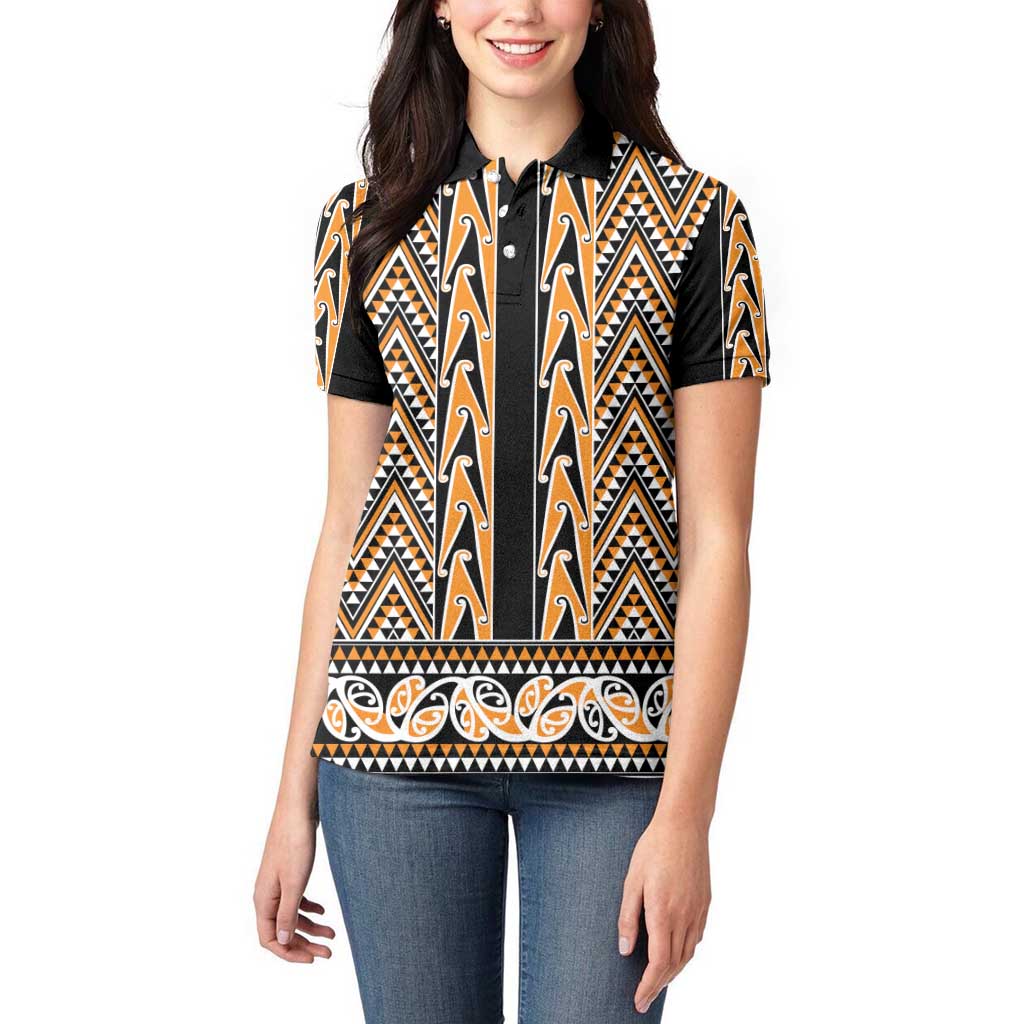 New Zealand Maori Niho Taniwha Women Polo Shirt Karaka Mangopare and Puhoro Pattern