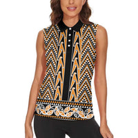 New Zealand Maori Niho Taniwha Women Sleeveless Polo Shirt Karaka Mangopare and Puhoro Pattern