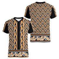 New Zealand Maori Niho Taniwha Women V-Neck T-Shirt Karaka Mangopare and Puhoro Pattern LT9 - Polynesian Pride