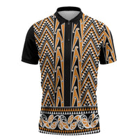 New Zealand Maori Niho Taniwha Zipper Polo Shirt Karaka Mangopare and Puhoro Pattern LT9 Gold - Polynesian Pride