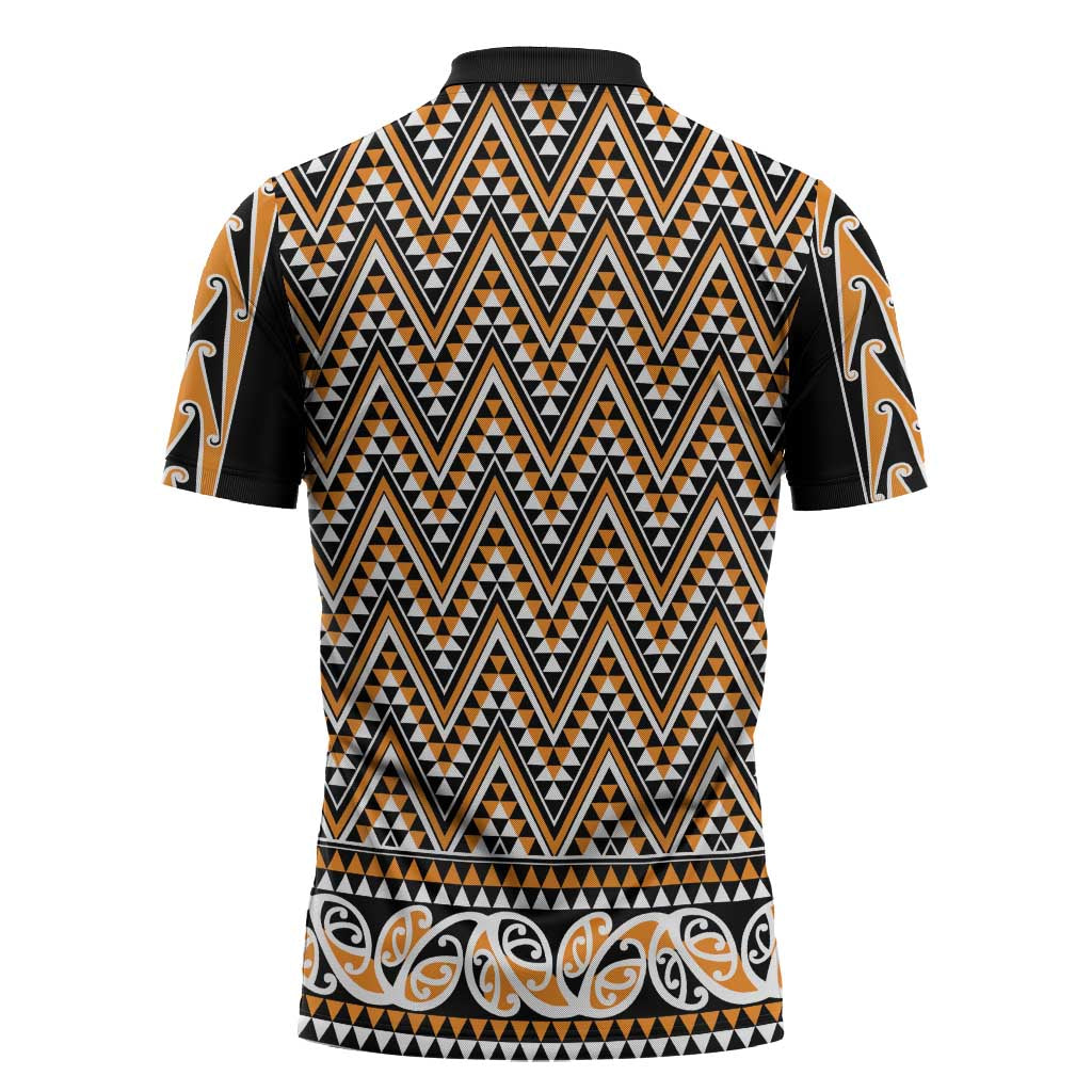 New Zealand Maori Niho Taniwha Zipper Polo Shirt Karaka Mangopare and Puhoro Pattern LT9 - Polynesian Pride