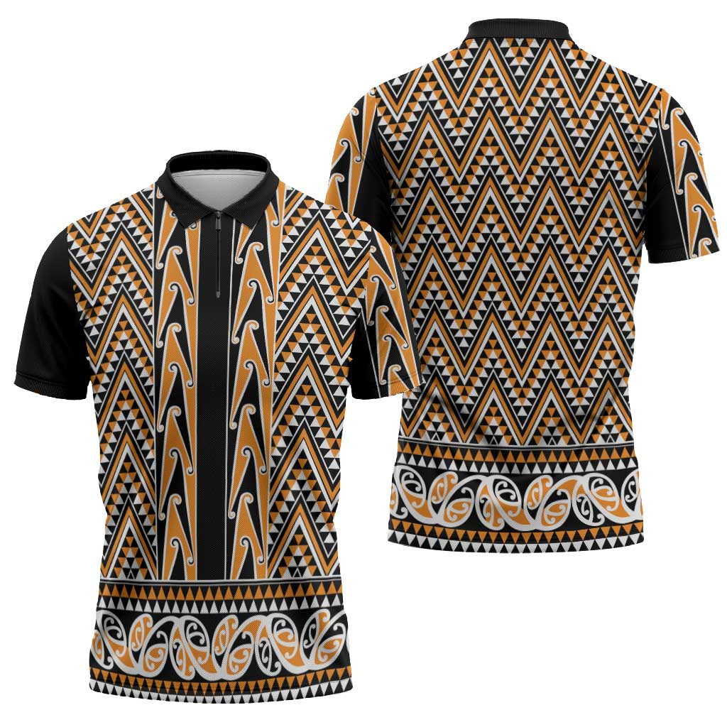 New Zealand Maori Niho Taniwha Zipper Polo Shirt Karaka Mangopare and Puhoro Pattern LT9 - Polynesian Pride