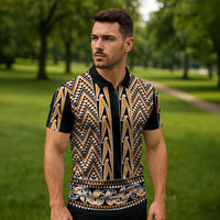 New Zealand Maori Niho Taniwha Zipper Polo Shirt Karaka Mangopare and Puhoro Pattern LT9 - Polynesian Pride