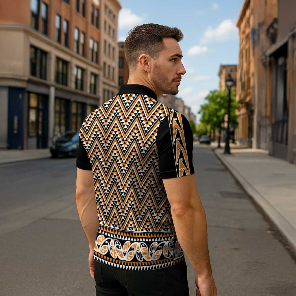 New Zealand Maori Niho Taniwha Zipper Polo Shirt Karaka Mangopare and Puhoro Pattern LT9 - Polynesian Pride