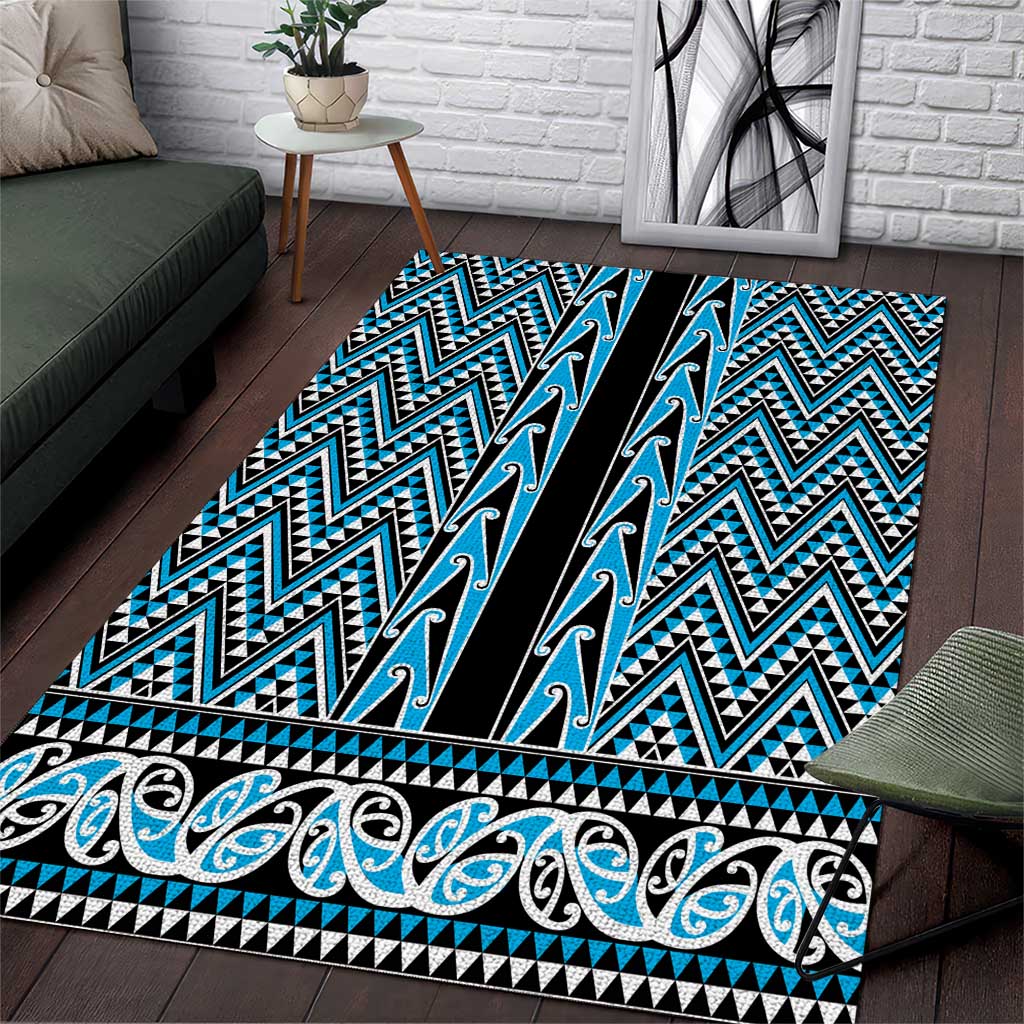 New Zealand Maori Niho Taniwha Area Rug Kikorangi Mangopare and Puhoro Pattern