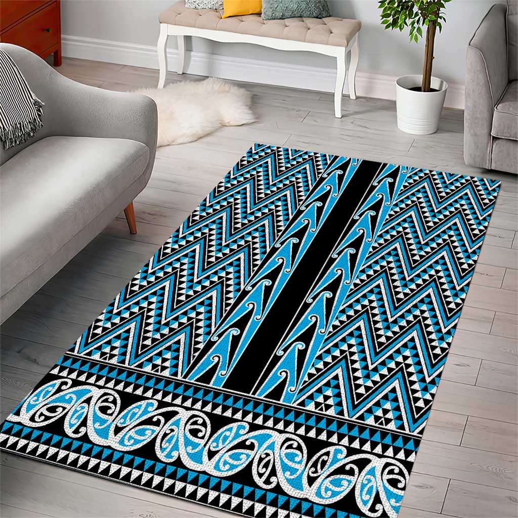 New Zealand Maori Niho Taniwha Area Rug Kikorangi Mangopare and Puhoro Pattern