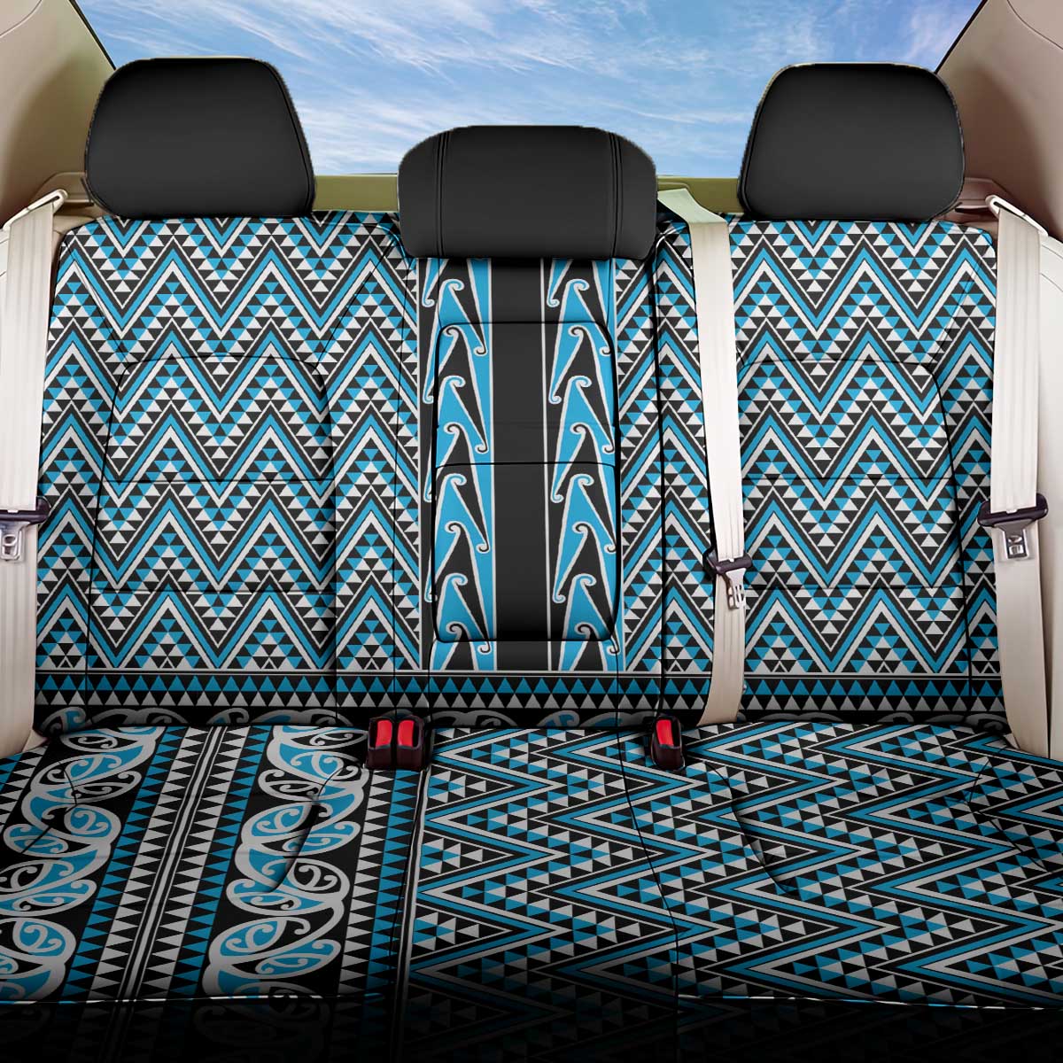 New Zealand Maori Niho Taniwha Back Car Seat Cover Kikorangi Mangopare and Puhoro Pattern LT9 One Size Blue - Polynesian Pride