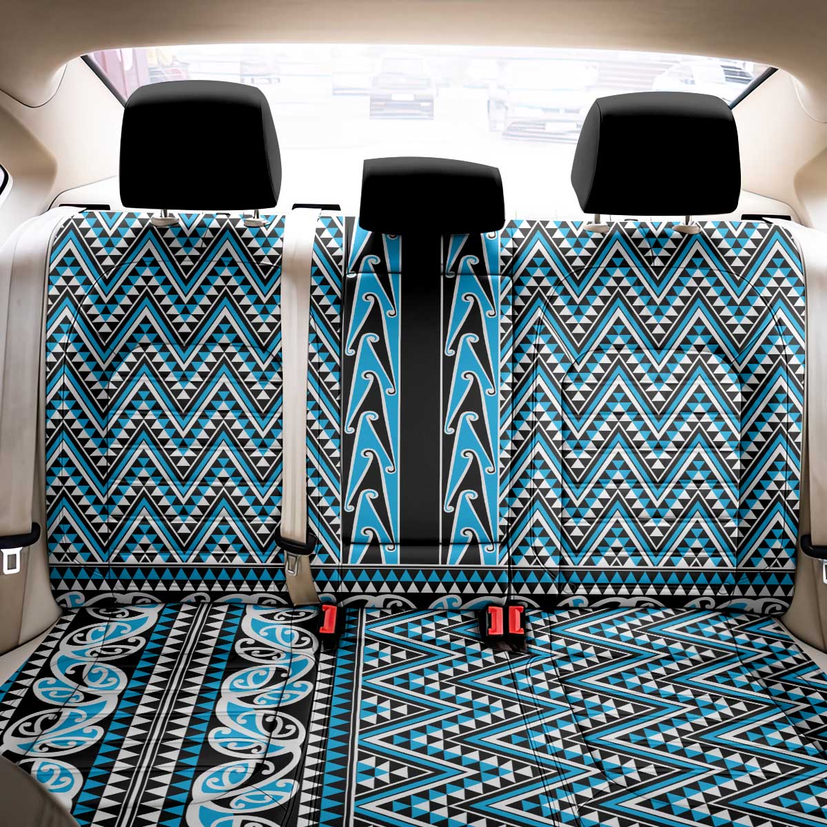 New Zealand Maori Niho Taniwha Back Car Seat Cover Kikorangi Mangopare and Puhoro Pattern LT9 - Polynesian Pride