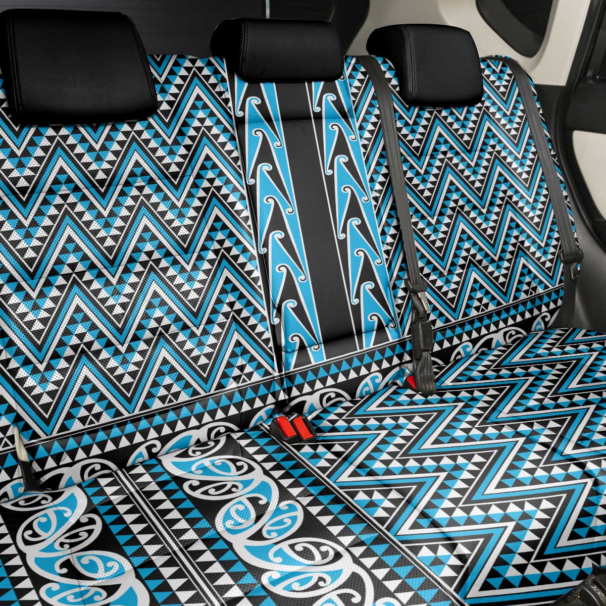 New Zealand Maori Niho Taniwha Back Car Seat Cover Kikorangi Mangopare and Puhoro Pattern LT9 - Polynesian Pride