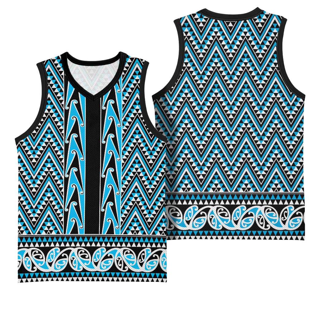 New Zealand Maori Niho Taniwha Basketball Jersey Kikorangi Mangopare and Puhoro Pattern LT9 - Polynesian Pride