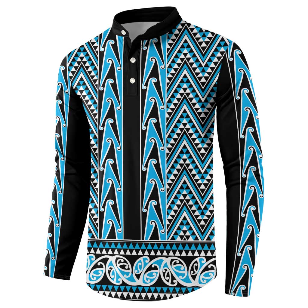 New Zealand Maori Niho Taniwha Button Sweatshirt Kikorangi Mangopare and Puhoro Pattern