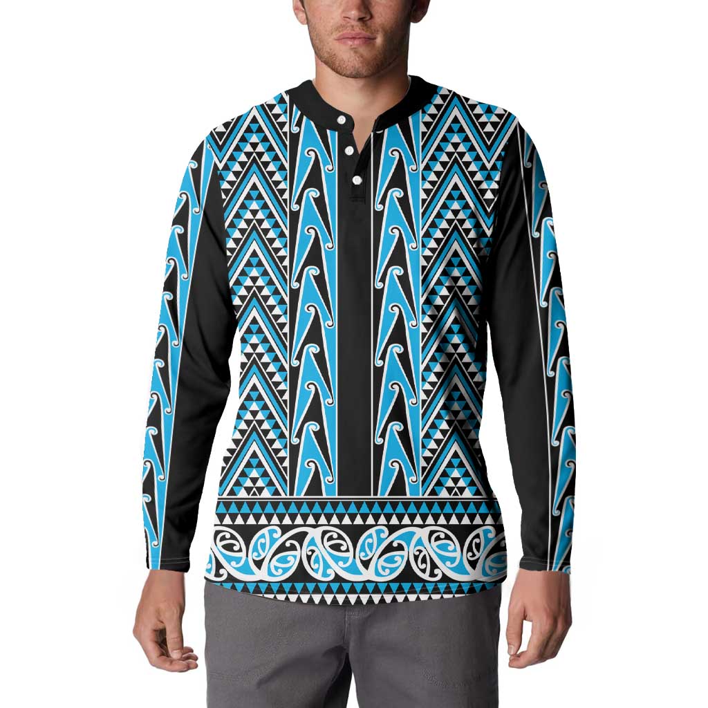 New Zealand Maori Niho Taniwha Button Sweatshirt Kikorangi Mangopare and Puhoro Pattern