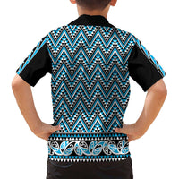 New Zealand Maori Niho Taniwha Family Matching Off The Shoulder Long Sleeve Dress and Hawaiian Shirt Kikorangi Mangopare and Puhoro Pattern