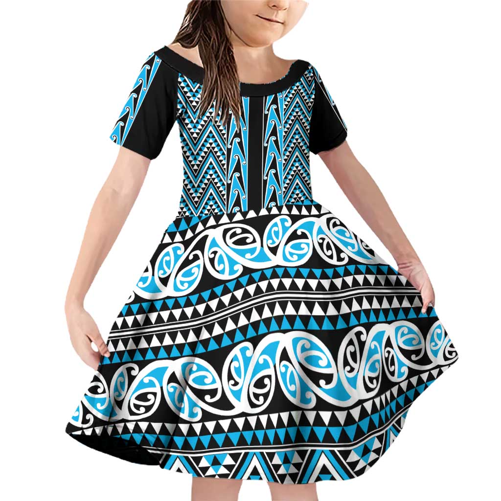 New Zealand Maori Niho Taniwha Family Matching Off Shoulder Short Dress and Hawaiian Shirt Kikorangi Mangopare and Puhoro Pattern