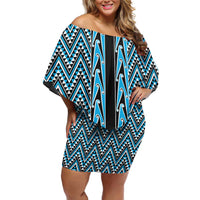 New Zealand Maori Niho Taniwha Family Matching Off Shoulder Short Dress and Hawaiian Shirt Kikorangi Mangopare and Puhoro Pattern
