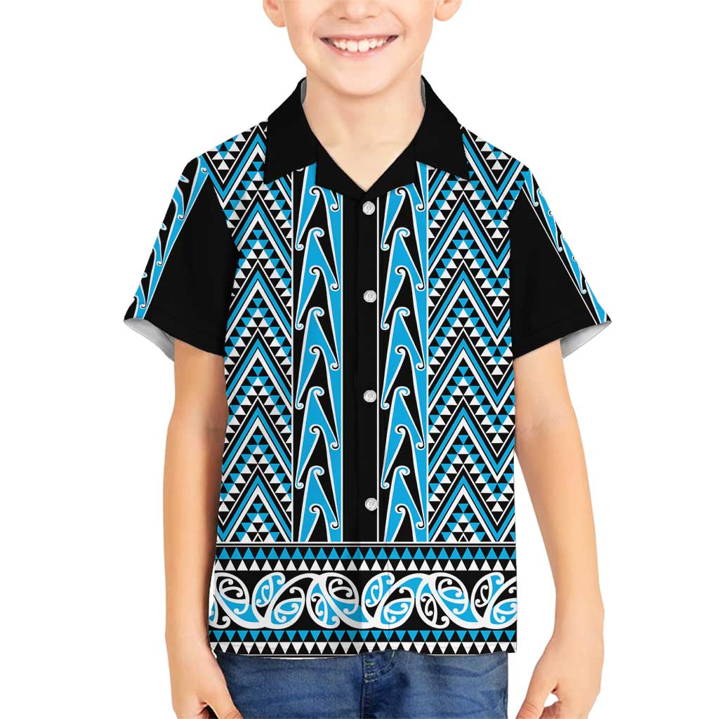 New Zealand Maori Niho Taniwha Family Matching Off Shoulder Short Dress and Hawaiian Shirt Kikorangi Mangopare and Puhoro Pattern