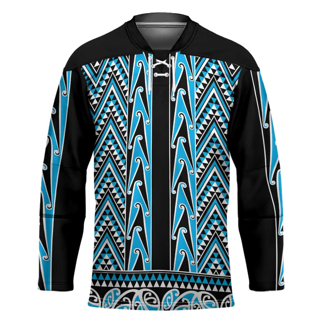 New Zealand Maori Niho Taniwha Hockey Jersey Kikorangi Mangopare and Puhoro Pattern LT9 Unisex Blue - Polynesian Pride