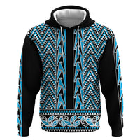 New Zealand Maori Niho Taniwha Hoodie Kikorangi Mangopare and Puhoro Pattern