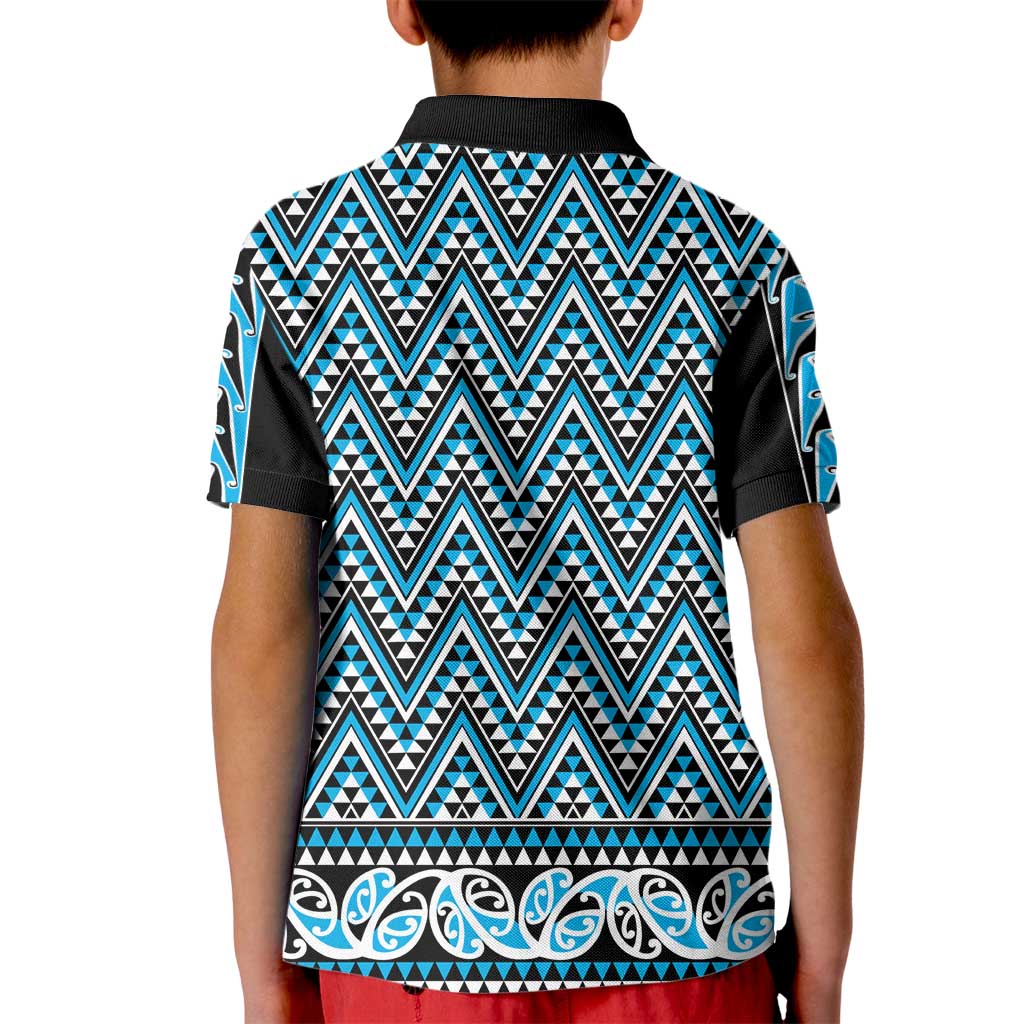 New Zealand Maori Niho Taniwha Kid Polo Shirt Kikorangi Mangopare and Puhoro Pattern