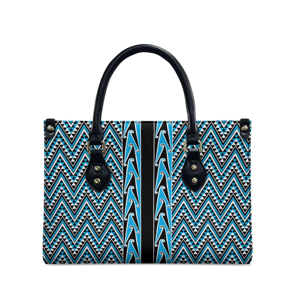 New Zealand Maori Niho Taniwha Leather Bag Kikorangi Mangopare and Puhoro Pattern - Polynesian Pride