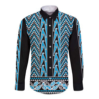 New Zealand Maori Niho Taniwha Long Sleeve Button Shirt Kikorangi Mangopare and Puhoro Pattern
