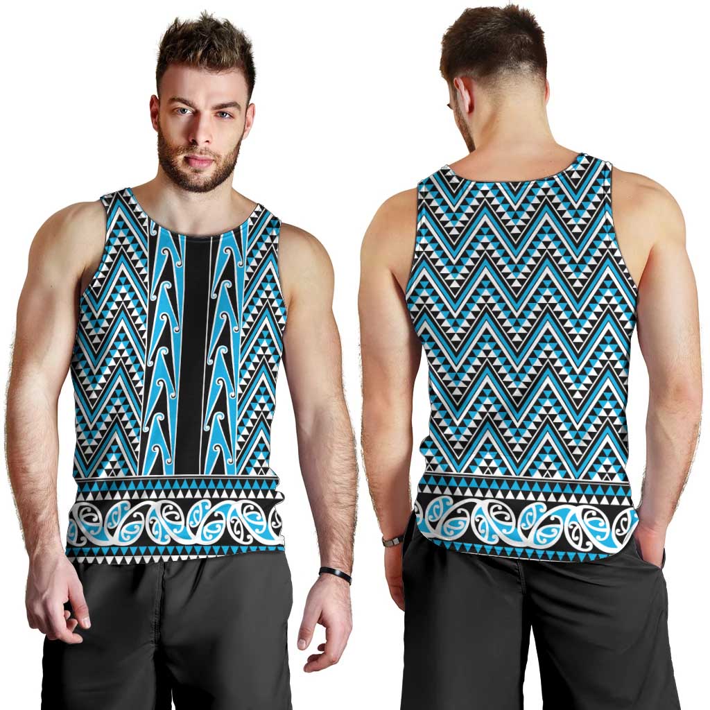New Zealand Maori Niho Taniwha Men Tank Top Kikorangi Mangopare and Puhoro Pattern