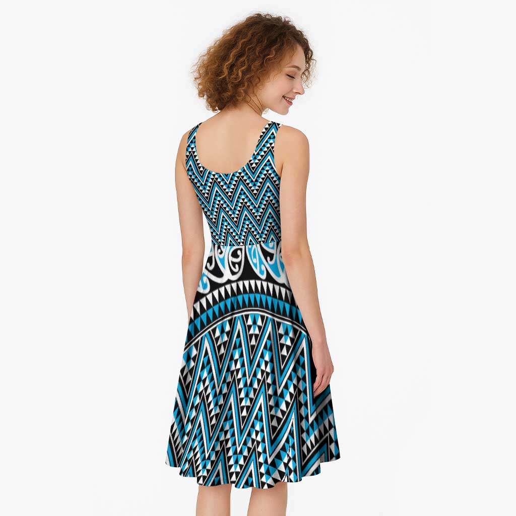 New Zealand Maori Niho Taniwha Midi Dress Kikorangi Mangopare and Puhoro Pattern - Polynesian Pride
