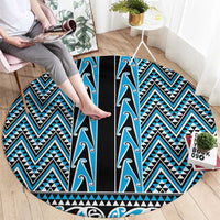 New Zealand Maori Niho Taniwha Round Carpet Kikorangi Mangopare and Puhoro Pattern