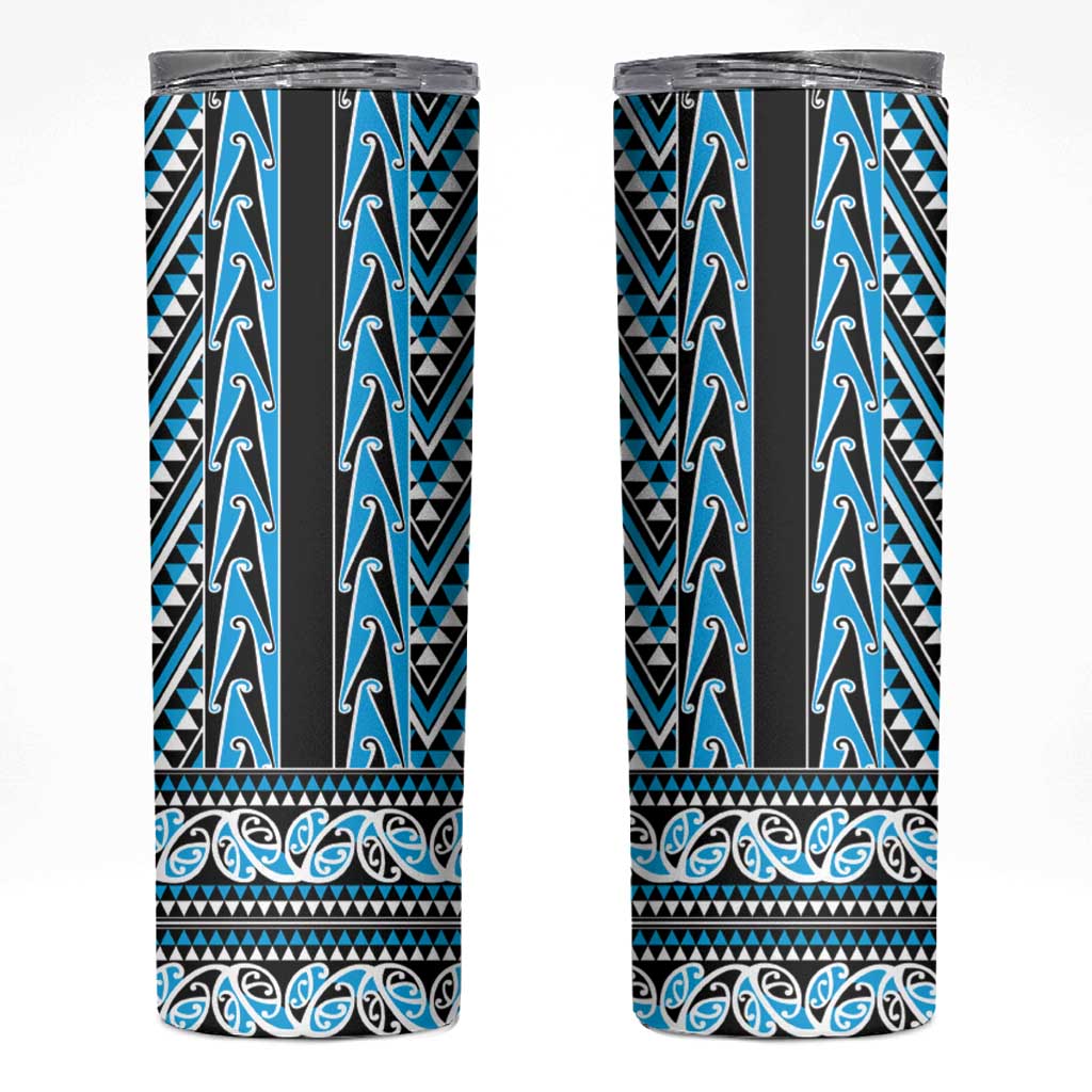 New Zealand Maori Niho Taniwha Skinny Tumbler Kikorangi Mangopare and Puhoro Pattern LT9 Blue - Polynesian Pride
