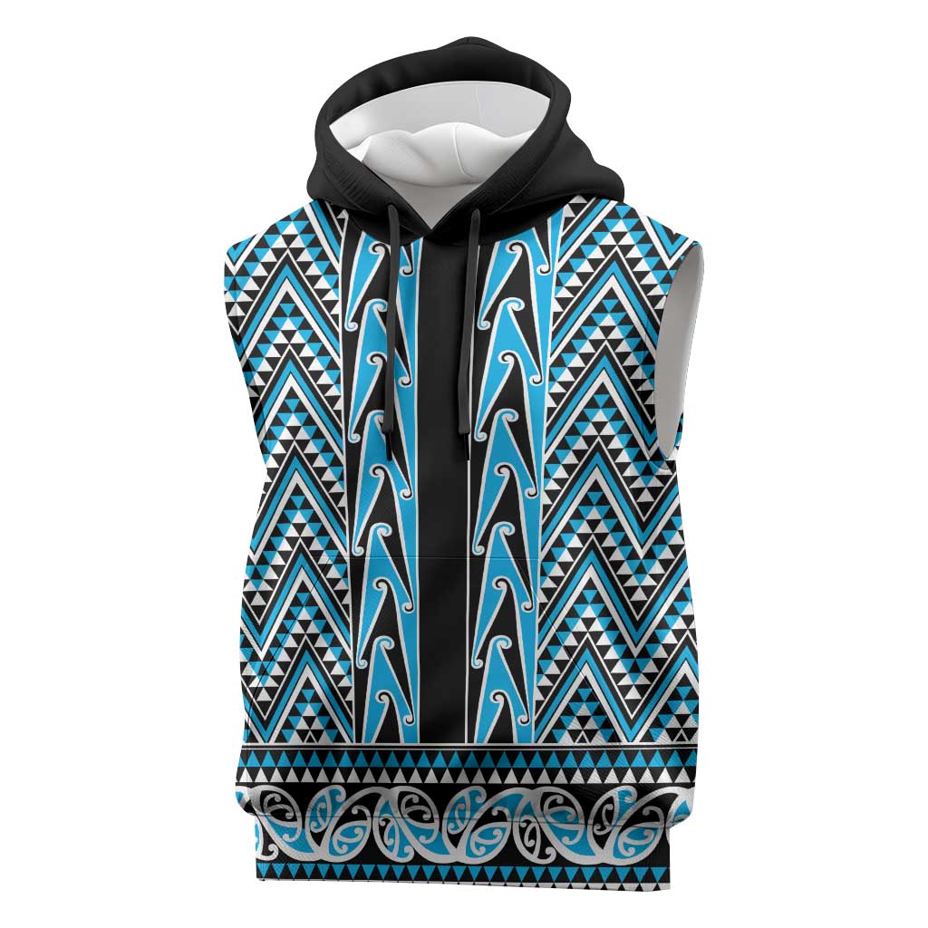 New Zealand Maori Niho Taniwha Sleeveless Hoodie Kikorangi Mangopare and Puhoro Pattern LT9 Blue - Polynesian Pride