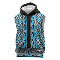 New Zealand Maori Niho Taniwha Sleeveless Hoodie Kikorangi Mangopare and Puhoro Pattern LT9 Blue - Polynesian Pride