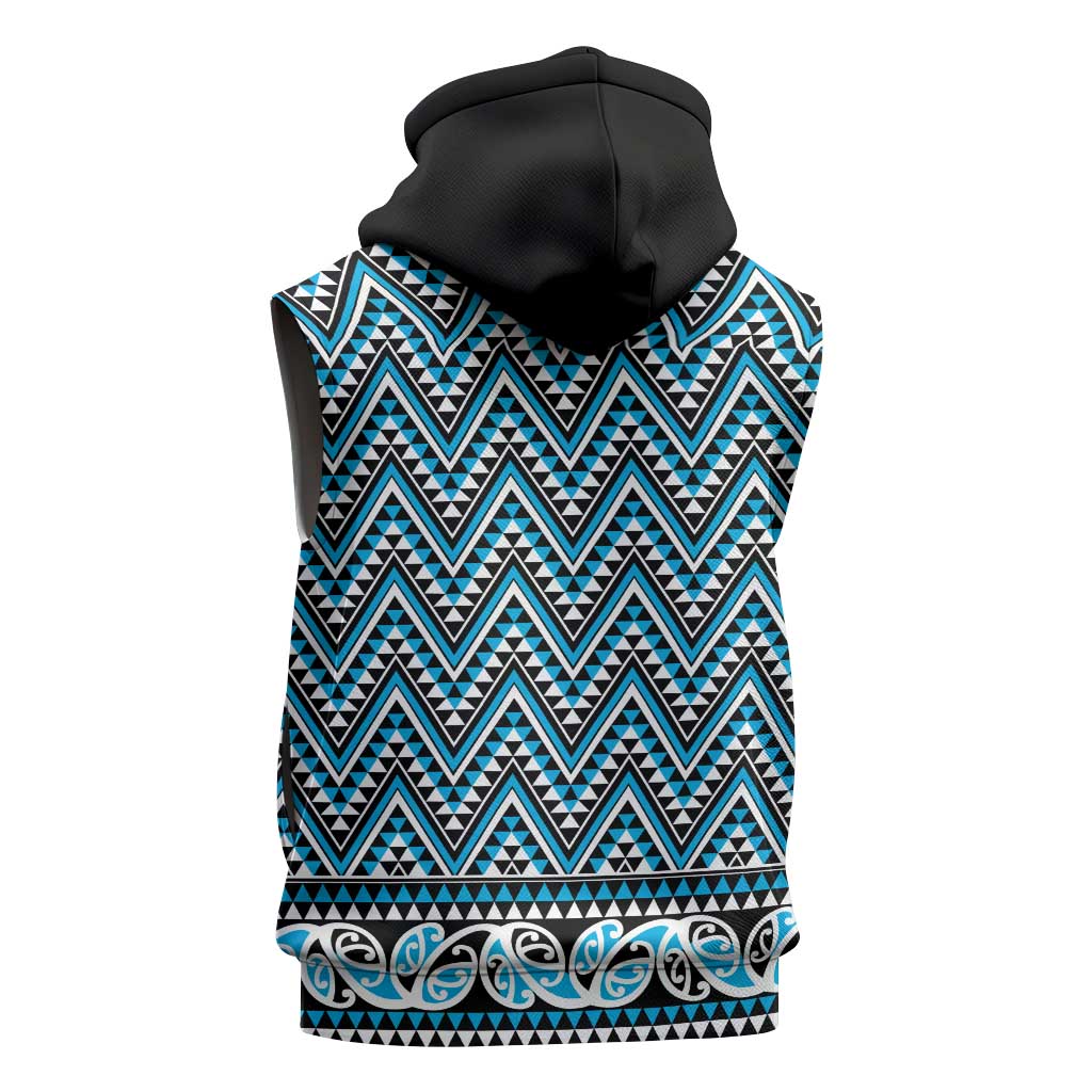 New Zealand Maori Niho Taniwha Sleeveless Hoodie Kikorangi Mangopare and Puhoro Pattern LT9 - Polynesian Pride