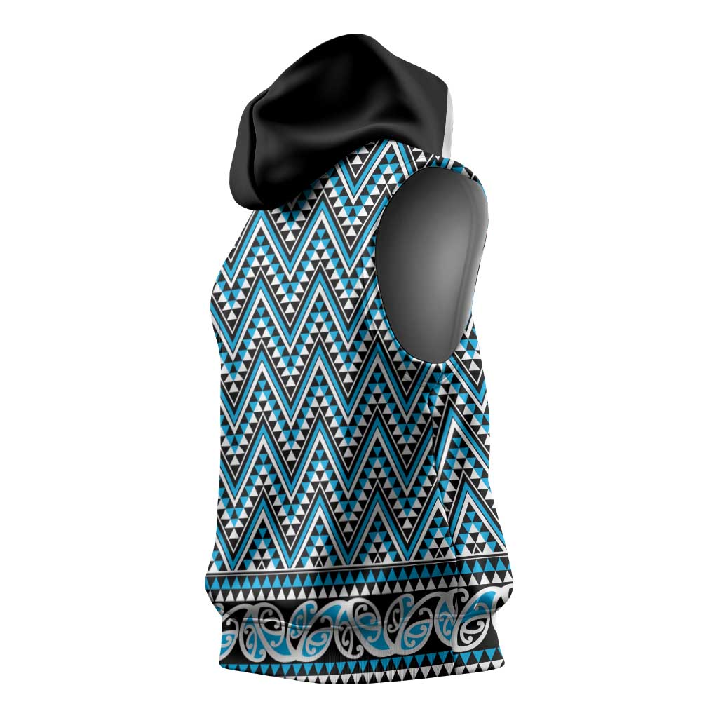 New Zealand Maori Niho Taniwha Sleeveless Hoodie Kikorangi Mangopare and Puhoro Pattern LT9 - Polynesian Pride